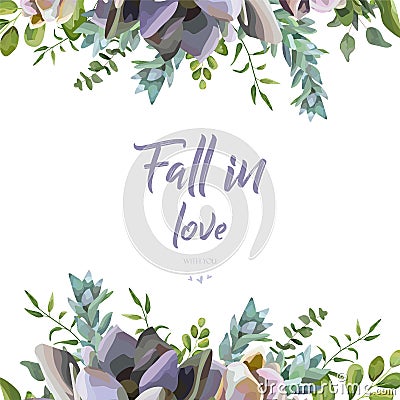 Vector floral card design: Succulent plant border. Creative Vector Illustration