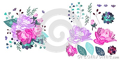 Vector floral composition and isolated objects. Summer,spring,celebration design. Vector Illustration