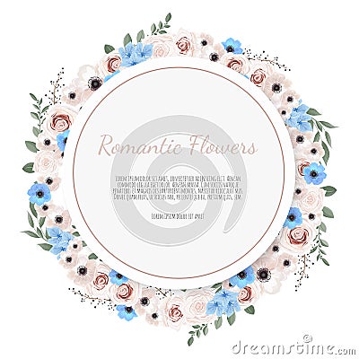 Vector floral design card. Greeting, postcard wedding invite template. Elegant frame with rose and anemone Stock Photo