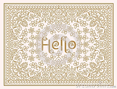 Vector floral design template with lettering - Hello. Line art elegant design for invitation, greeting card, wedding etc Vector Illustration