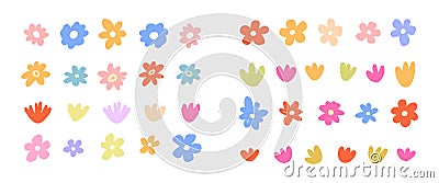 Vector Floral Doodle Borders Set. Flowers Strokes Vector Illustration