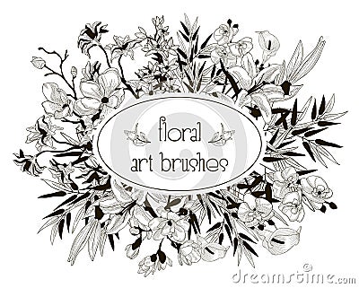 Vector Floral Flexible Art Brushes Collection Vector Illustration