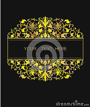 Vector floral frame in Eastern style. Ornate element for design. Place for text. Golden line art ornament for wedding invitations Vector Illustration