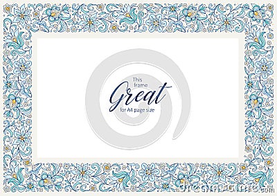Vector floral frame, vignette, border, card design template. Floral borders, premade card Stock Photo