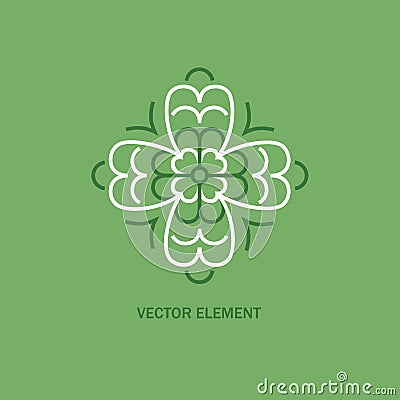 Vector floral icon and logo design template in outline style - abstract monogram. Vector Illustration