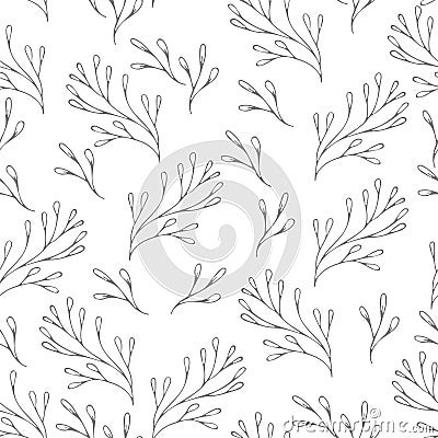Vector floral pattern in doodle style with flowers and leaves. Gentle, spring floral background. Vector Illustration