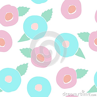 Vector floral pattern in doodle style with flowers and leaves on white background. Gentle, spring floral background. Vector Illustration