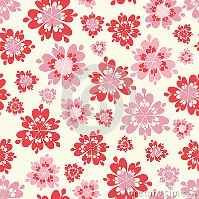 Vector floral pink and red seamless repeat pattern background. Vector Illustration