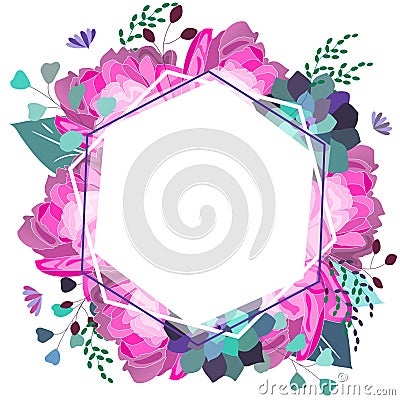 Vector floral romantic, pink and purple composition. Trendy flowers,succulent,leaves,greenery. Summer,spring,wedding decor design Vector Illustration
