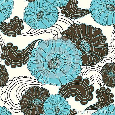 Vector floral seamless blue poppy flower Vector Illustration