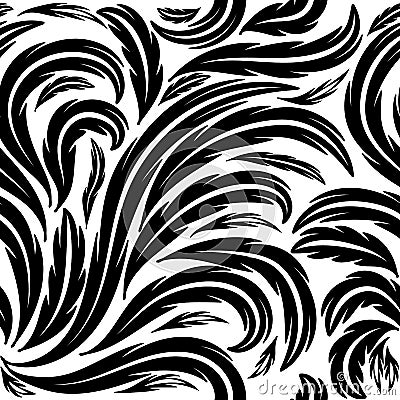 Vector floral seamless pattern. Black white leafy background. Fl Vector Illustration