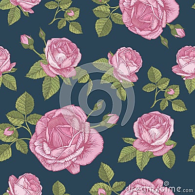 Vector floral seamless pattern with bouquets of pink roses Vector Illustration