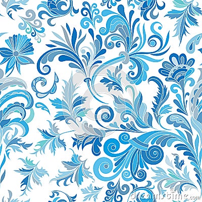 Vector floral seamless pattern with colorful fantasy plants and curls Vector Illustration
