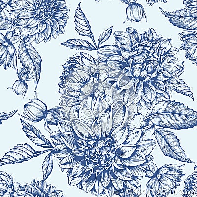 Vector floral seamless pattern with dahlias Vector Illustration