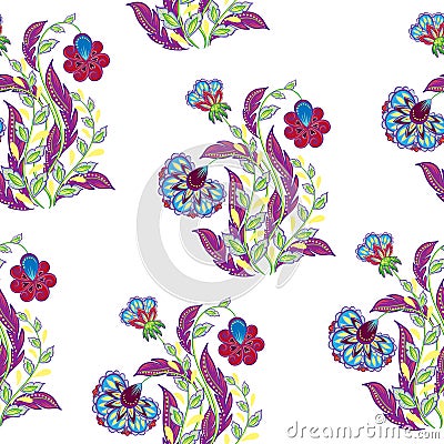 Vector floral seamless pattern with hand drawing fantasy flowers Vector Illustration