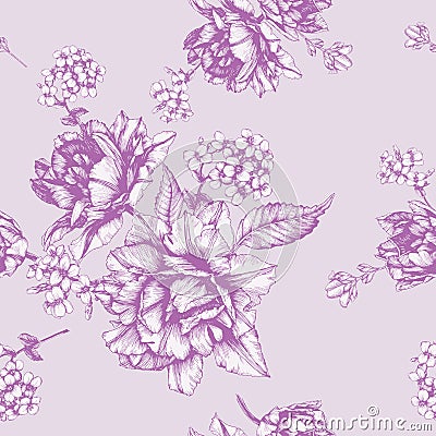 Vector floral seamless pattern with tulips and jasmine flowers Stock Photo