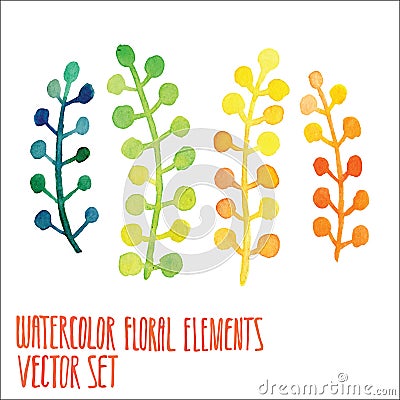 Vector floral set. Colorful floral collection with leaves, drawing watercolor. Spring or summer design for invitation, wedding or Vector Illustration