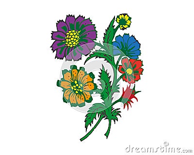 Vector floral set.Colorful purple floral collection with leaves and flowers,drawing watercolor.Colorful floral collection with Vector Illustration