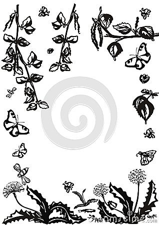 Vector floral set. Graphic collection with leaves and flowers, drawing elements. Spring or summer design for invitation, wedding Stock Photo