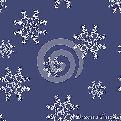 Vector Floral Star Snowflakes on Navy Blue seamless pattern background. Vector Illustration