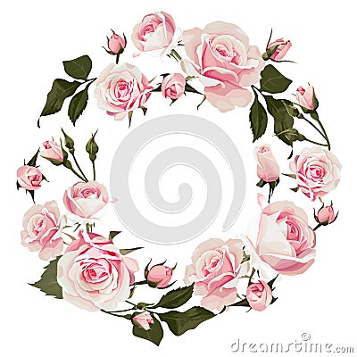 Vector floral wreath with roses. Flowered frame with pink flowers for wedding day or st. valentines day Vector Illustration