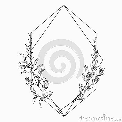 Vector Floristic Frame with Geometric Linear Design Vector Illustration