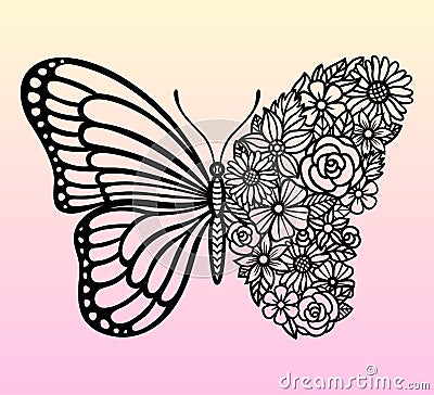 Vector flower butterfly. Insect silhouette. Template for laser and paper cutting Vector Illustration