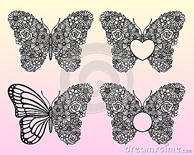 Vector flower butterfly. Split monogram for text. Insect silhouette Vector Illustration
