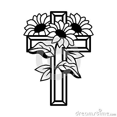 Vector Flower Cross, Religious cross decorated with sunflowers. Faith Cross, Religious Vector illustration Vector Illustration