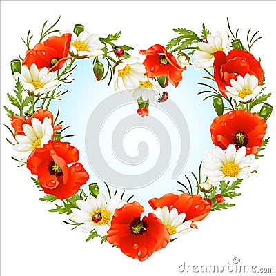 Vector flower frame in the shape of heart Vector Illustration