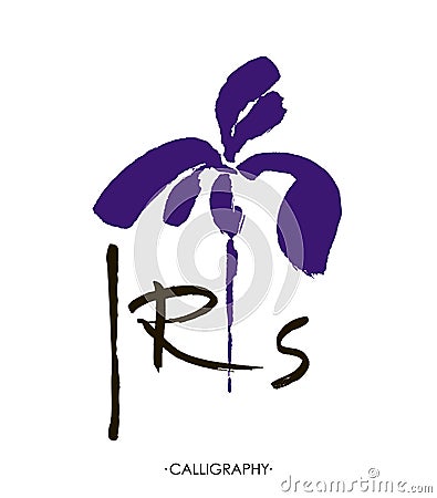 Vector flower logo. Floral background. Stylized calligraphic ink iris. Stock Photo