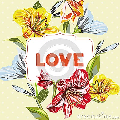 Vector Flower Pattern wish Inscription Love. Vector Illustration