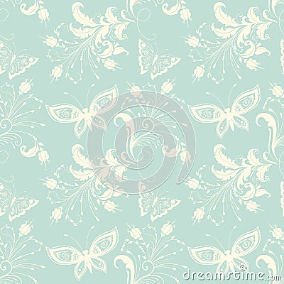 Vector flower seamless pattern background. Elegant texture for backgrounds. With butterfly and flowers Vector Illustration