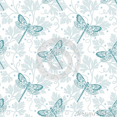 Vector flower seamless pattern background. Elegant texture for backgrounds. With dragonfly and parsley Vector Illustration