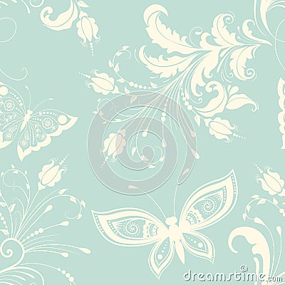 Vector flower seamless pattern element. Elegant texture for backgrounds. With butterfly and flowers Vector Illustration