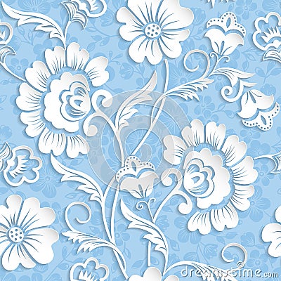 Vector flower seamless pattern element. Elegant texture for backgrounds. 3D elements with shadows and highlights. Vector Illustration