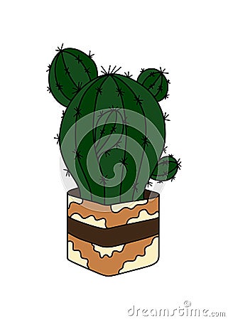 Vector flowerpot icon. Home Indoor Plants. Houseplants in Pots. Doodle illustration, clipart. Cactus Tropical plant Vector Illustration