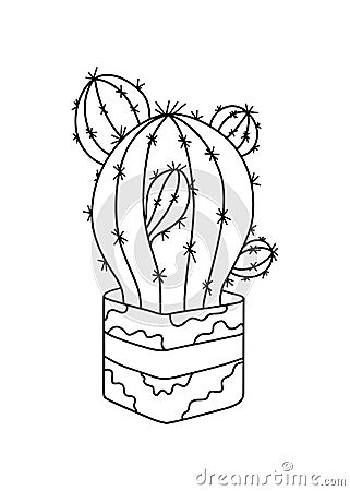 Vector flowerpot icon. Home Indoor Plants. Houseplants in Pots. Doodle illustration, clipart. Outline icon. Cactus Vector Illustration