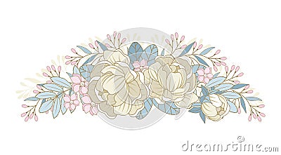 Vector flowers, floral bouquet, leaves and twigs. Composition for a wedding or a postcard. Vector Illustration