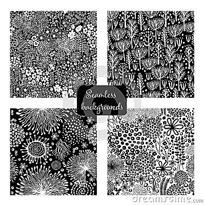 Vector Flowers. A set of beautiful stylized graphic seamless backgrounds. Vector illustration Vector Illustration