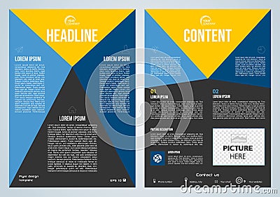 Vector flyer, corporate business, annual report, brochure design and cover presentation with blue and yellow triangle Stock Photo
