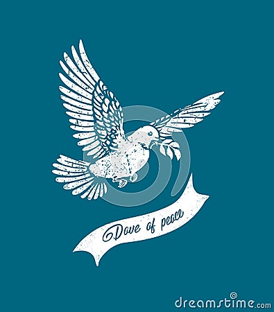 White Dove in Flight .Holy spirit dove.Vector flying grunge dove.White dove silhouette. Cartoon Illustration