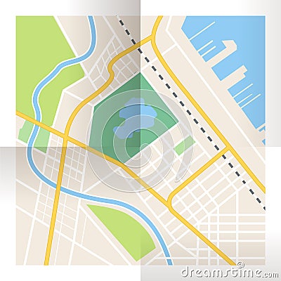Vector folded paper city map. Top view. Vector Illustration