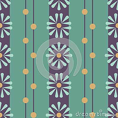 Vector Folk Daisies on green with Beads seamless pattern background. Vector Illustration