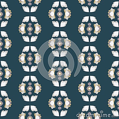 Vector Folklore Floral Chains on Deep Green seamless pattern background. Vector Illustration