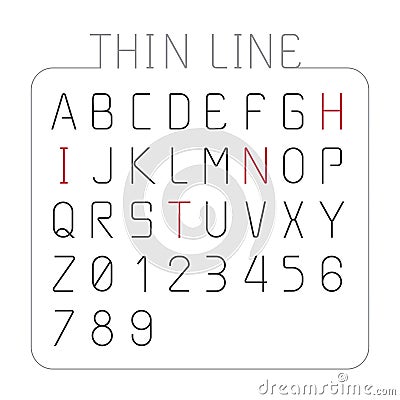 Vector font thin line alphabet character style design. Vector Illustration