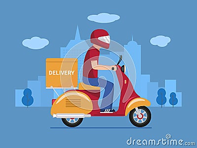 Vector food delivery man on a scooter Vector Illustration