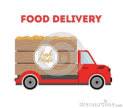 Vector food delivery - shipping of garden products - potato. Car, truck Vector Illustration