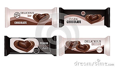 Vector Food Packaging For Biscuit, Wafer, Crackers, Sweets, Chocolate Bar, Candy Bar, Snacks . Chocolate bar Design Isolated On W Vector Illustration