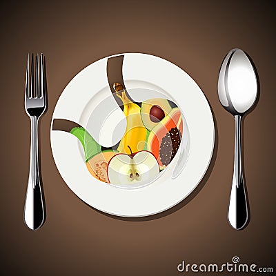 Vector of food in Stomach on white plate Vector Illustration